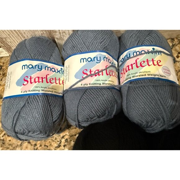 Mary Maxim Starlette Blue/Black Lot Of 5 Skeins~180/190 Yards Each - Picture 2 of 7